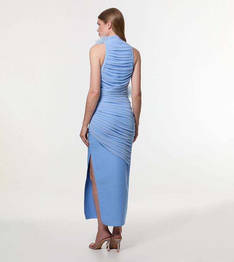 فستان ميدي محبوك مزموم 