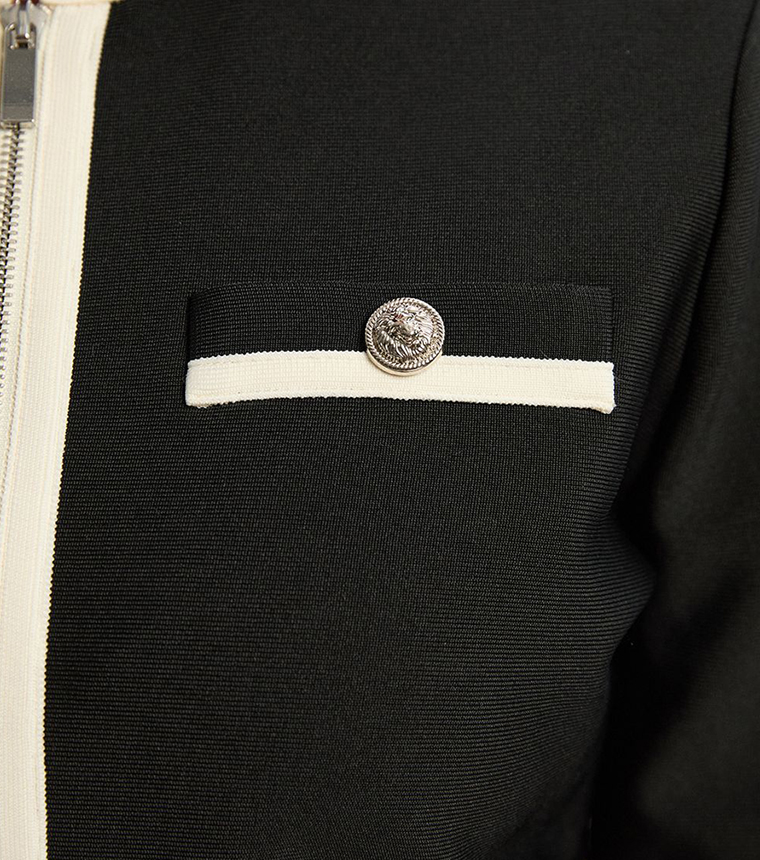 Curve Figure Form Bandage Military Contrast Piping Knit Split Hem Jacket