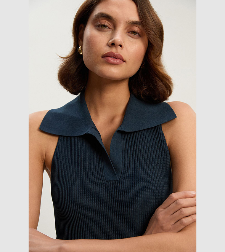 Ottoman Stitch Sleeveless Midi Dress