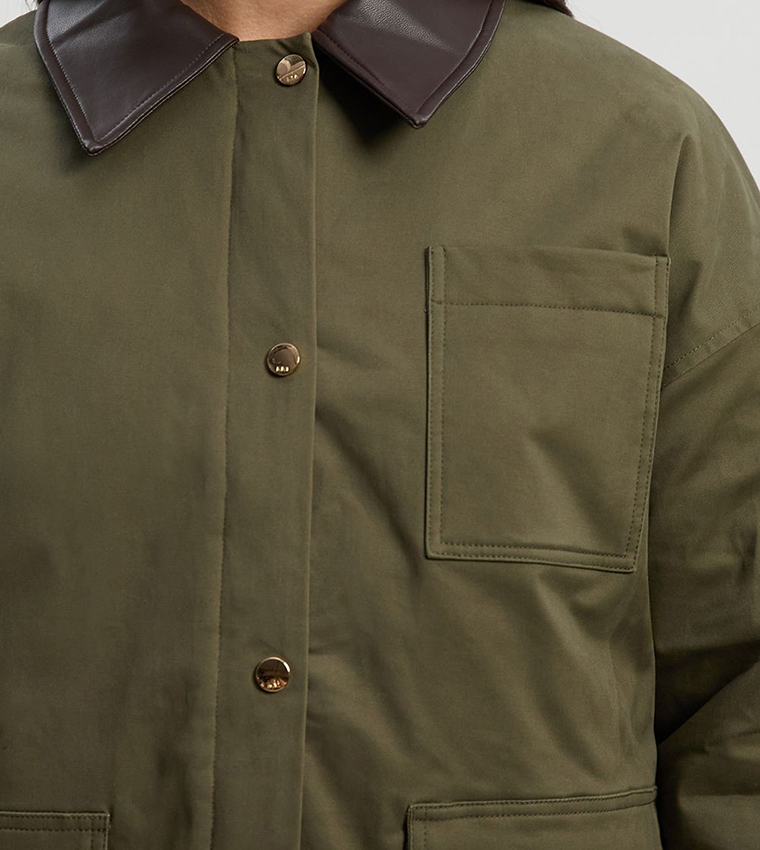 Quilted Contrast Collar Barn Jacket