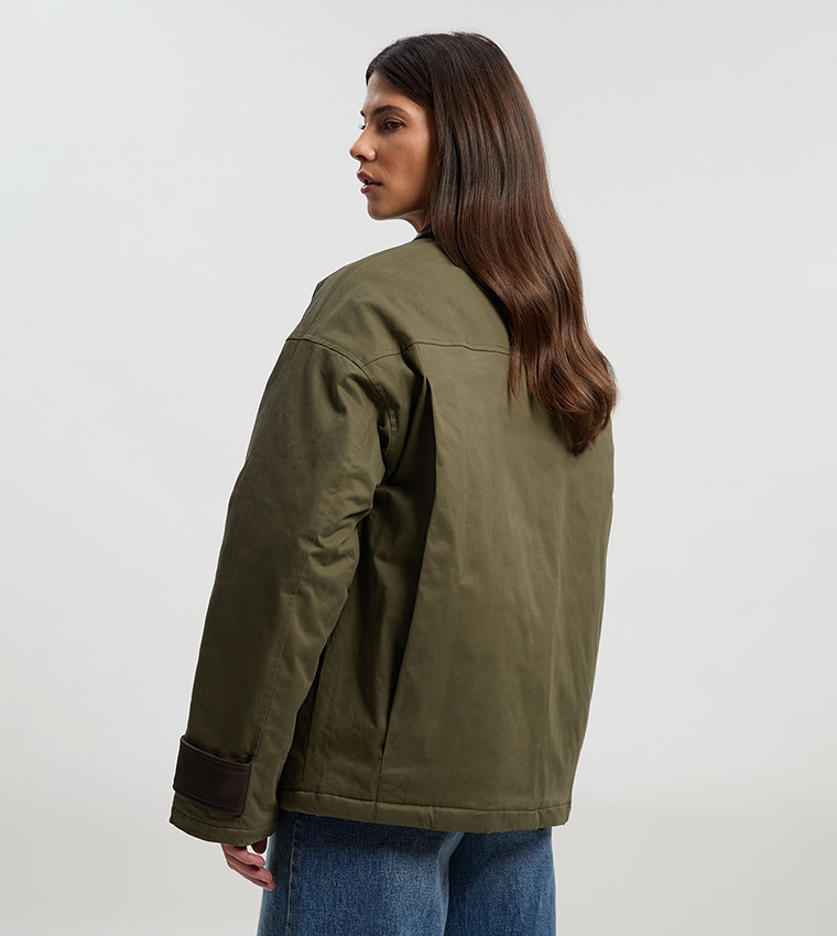 Quilted Contrast Collar Barn Jacket