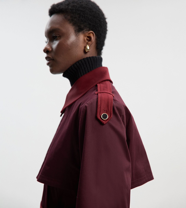 Color Block Belted Short Trench Coat