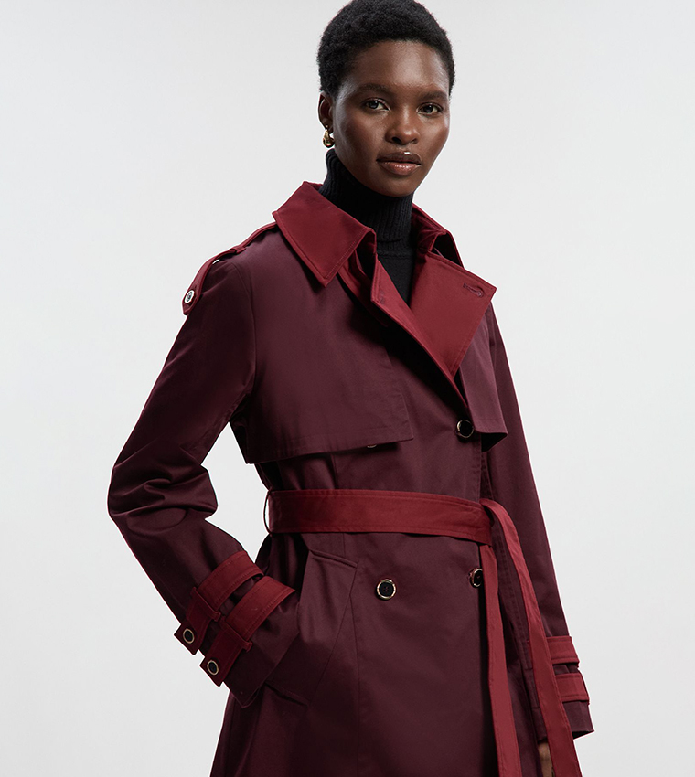 Color Block Belted Short Trench Coat