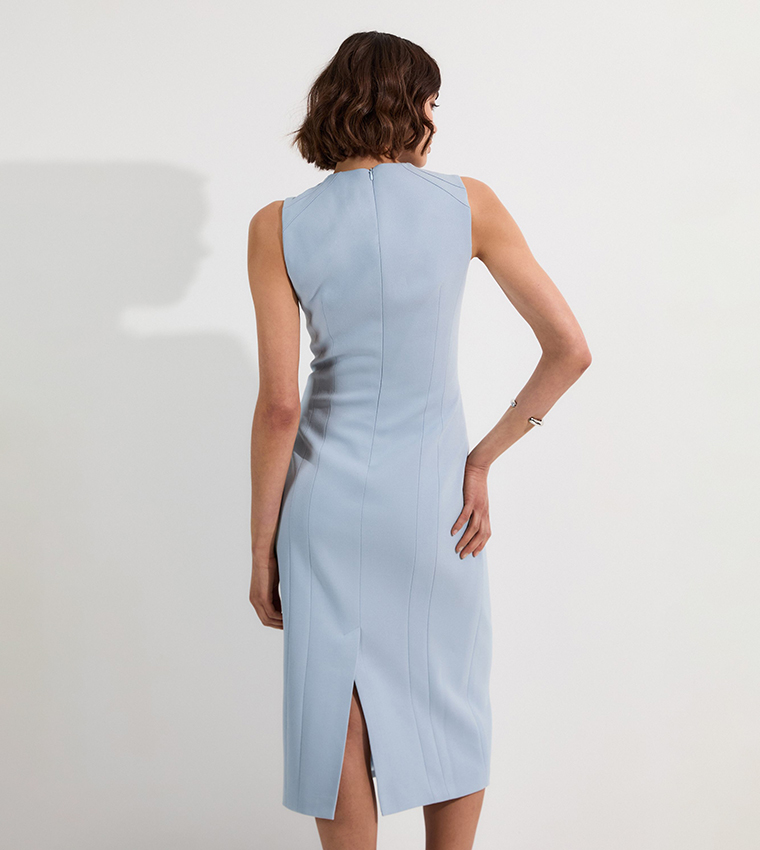 Tall Crepe Sleeveless Tailored Pencil Midi Dress