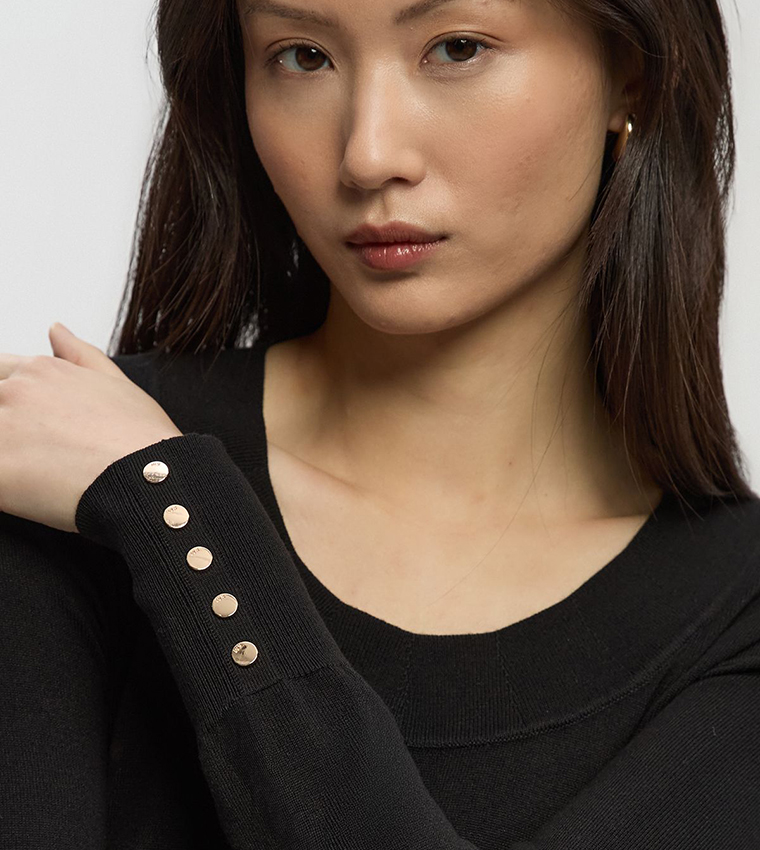 Viscose Blend Long Sleeves Scoop Neck Knitted Top