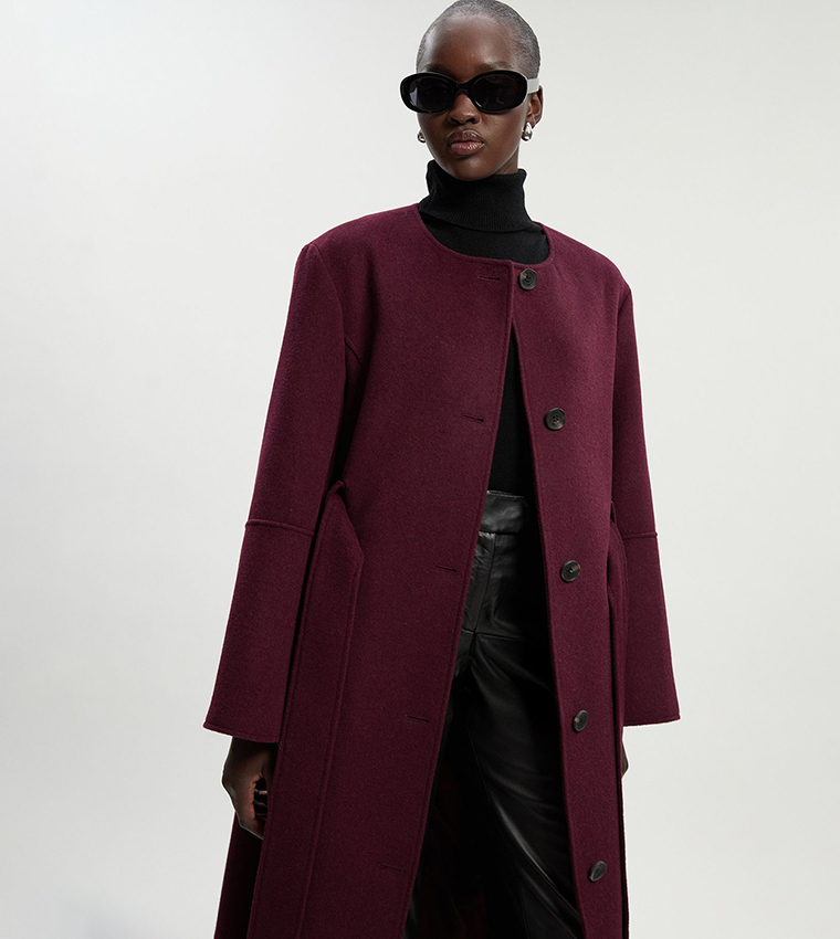 Brushed Wool Single Breasted Belted Coat