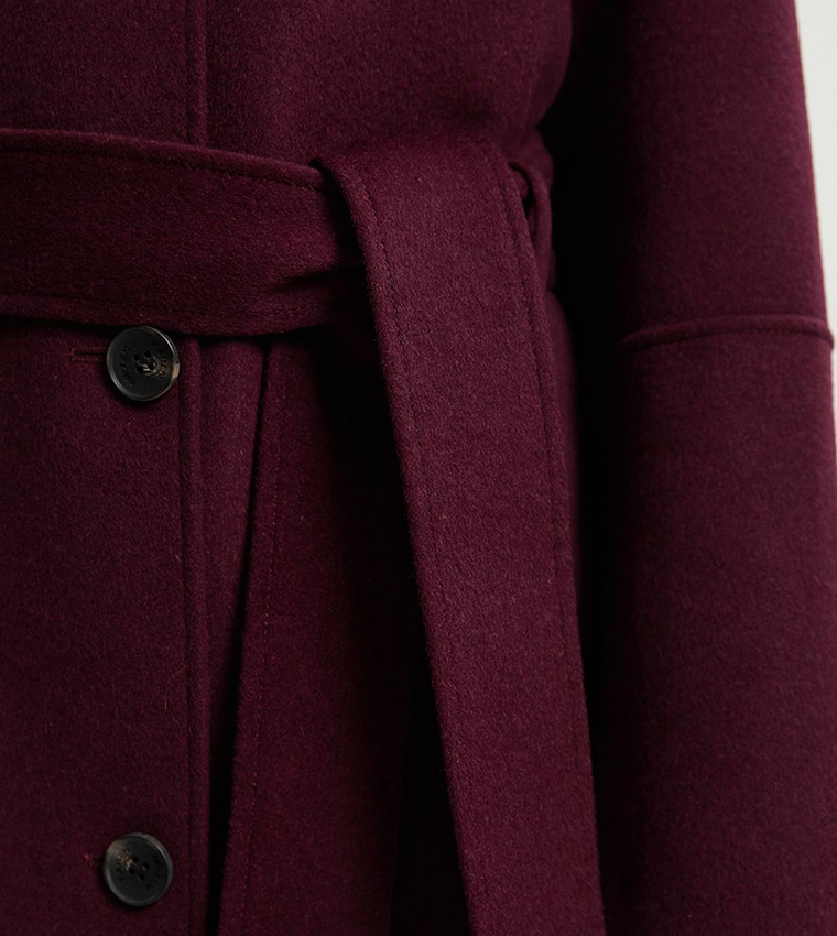 Brushed Wool Single Breasted Belted Coat