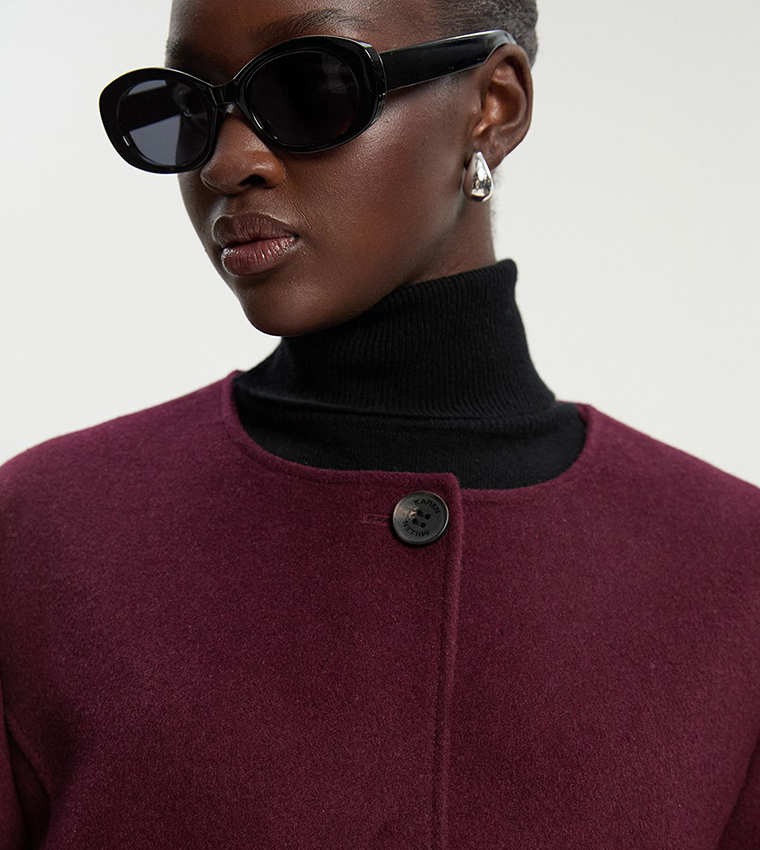 Brushed Wool Single Breasted Belted Coat