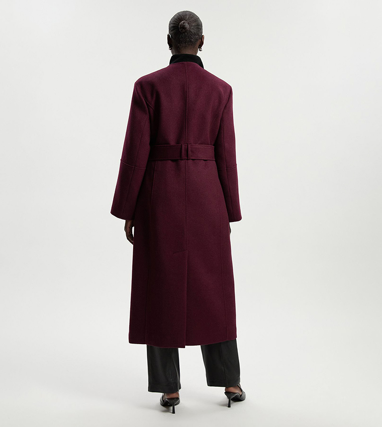 Brushed Wool Single Breasted Belted Coat