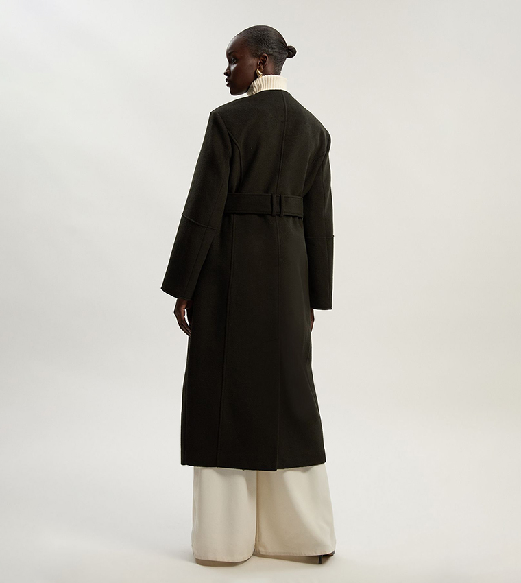 Brushed Wool Single Breasted Belted Coat