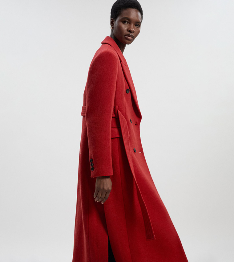 Wool Double Breasted Belted Coat