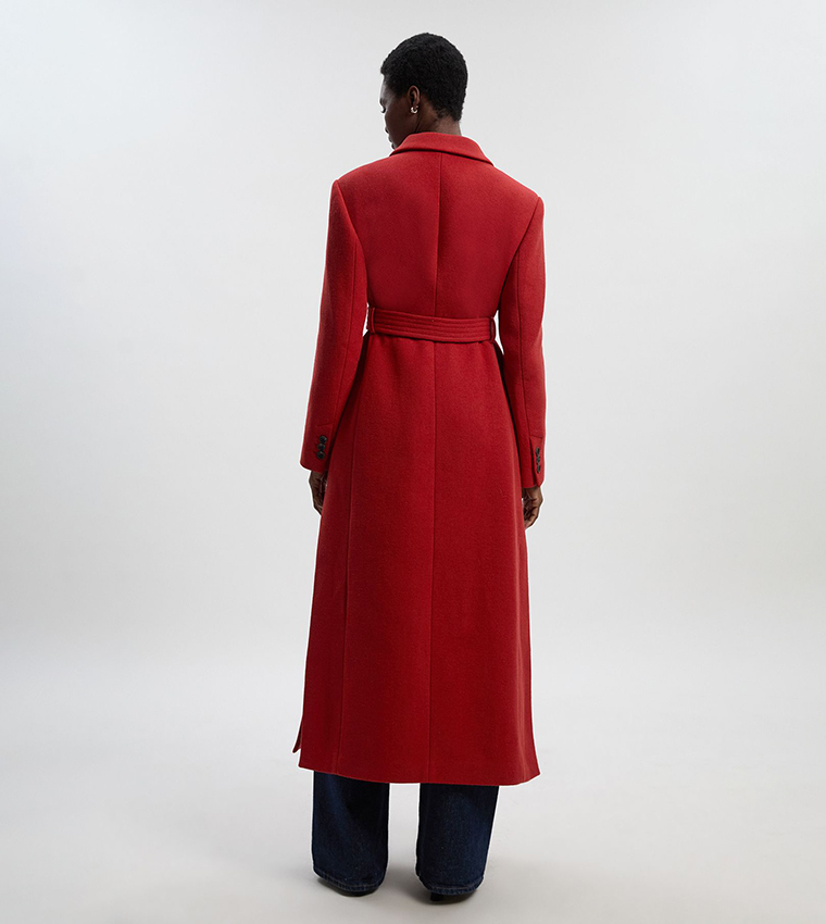 Wool Double Breasted Belted Coat