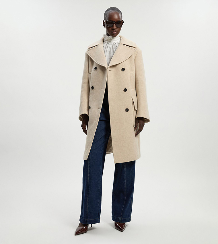 Wool Patch Pocket Midi Coat