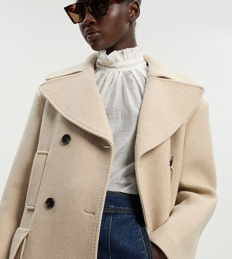 Wool Patch Pocket Midi Coat