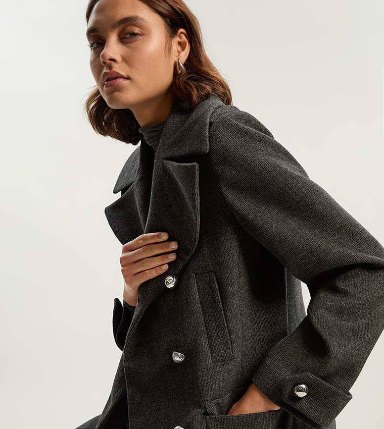 Brushed Wool Check Pocket Coat