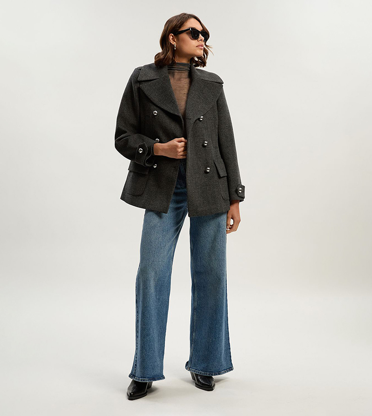 Brushed Wool Check Pocket Coat