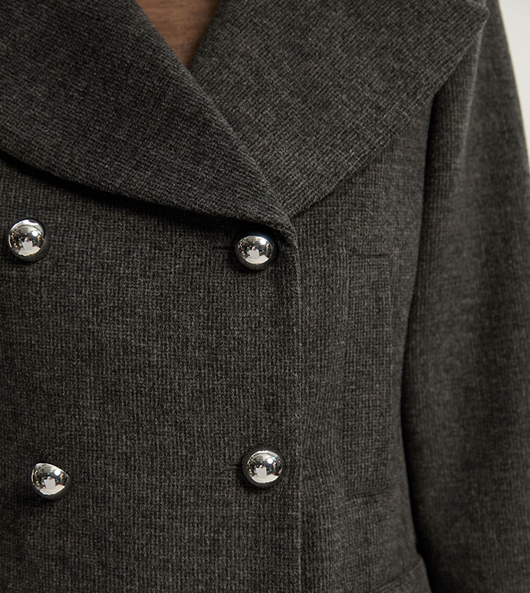 Brushed Wool Check Pocket Coat