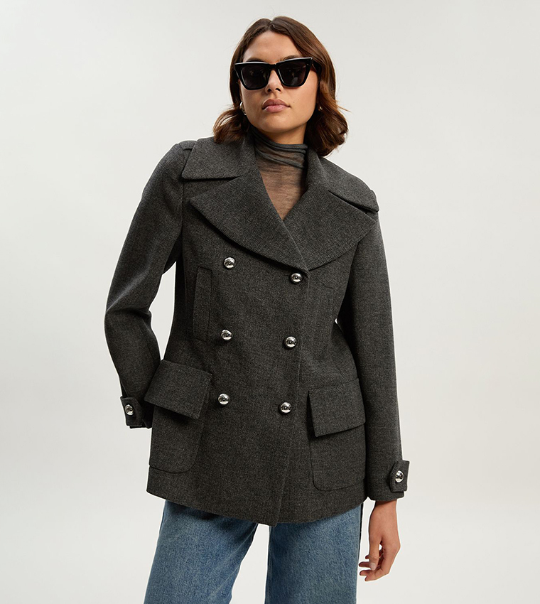 Brushed Wool Check Pocket Coat