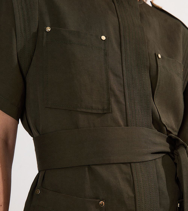 توب كتان بحزام وخياطة