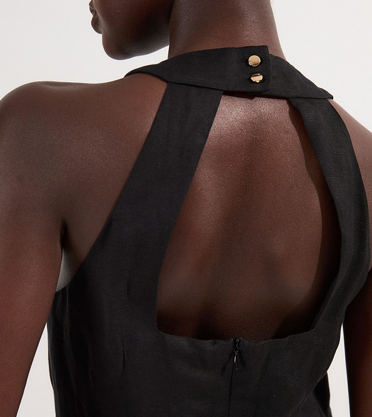 Viscose Linen Halter Open Back Woven Column Dress