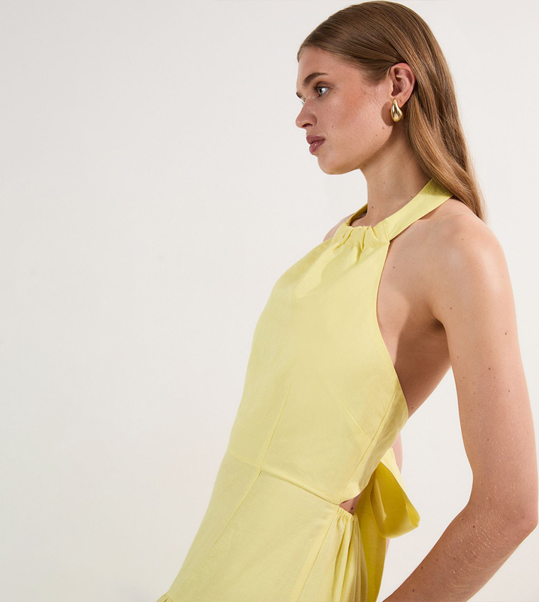 Viscose Linen Halter Tiered Woven Maxi Dress