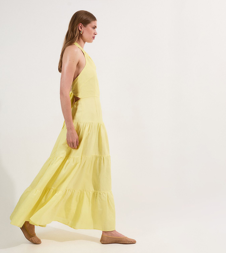 Viscose Linen Halter Tiered Woven Maxi Dress