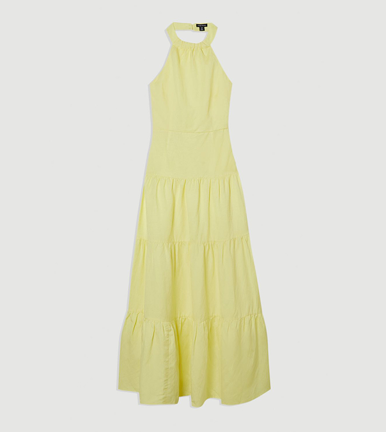 Viscose Linen Halter Tiered Woven Maxi Dress