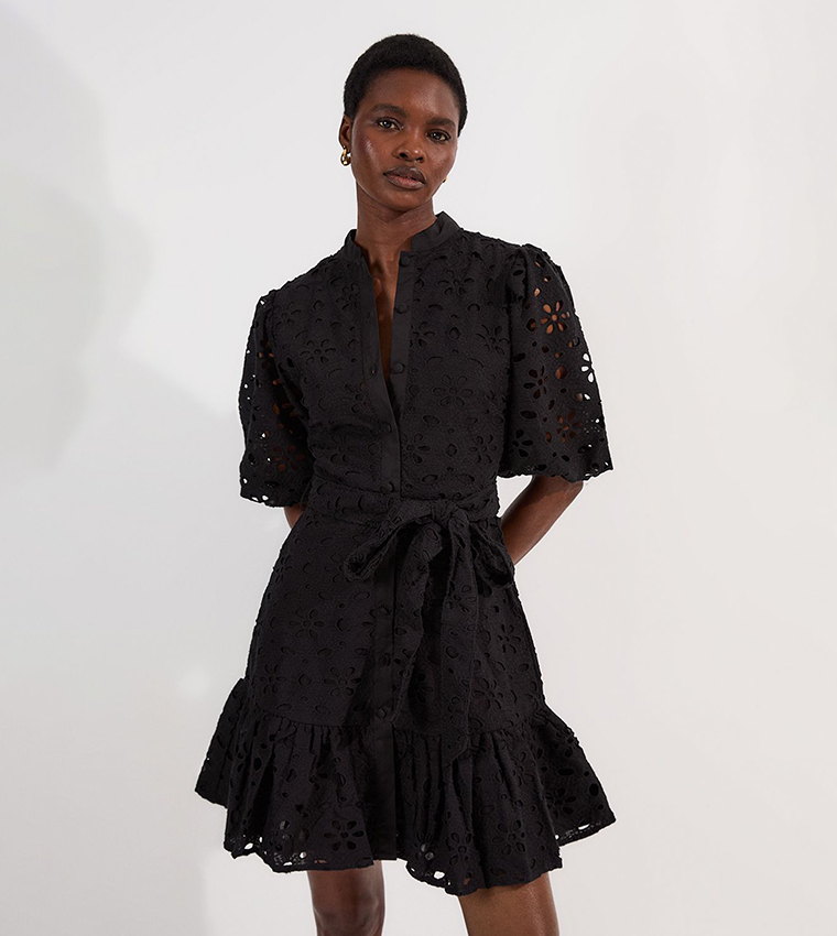 Cotton Broderie Belted Mini Dress