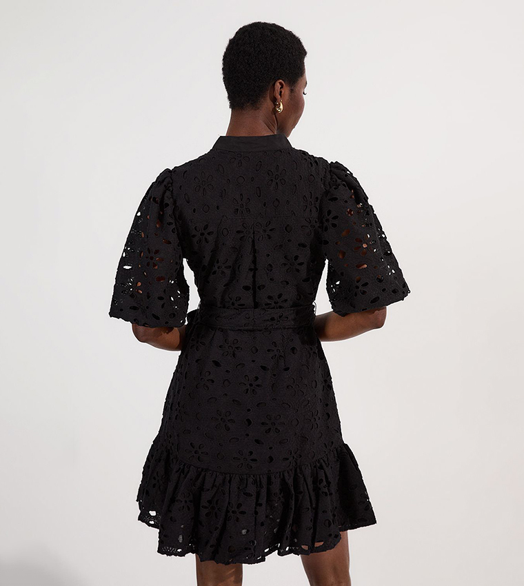 Cotton Broderie Belted Mini Dress