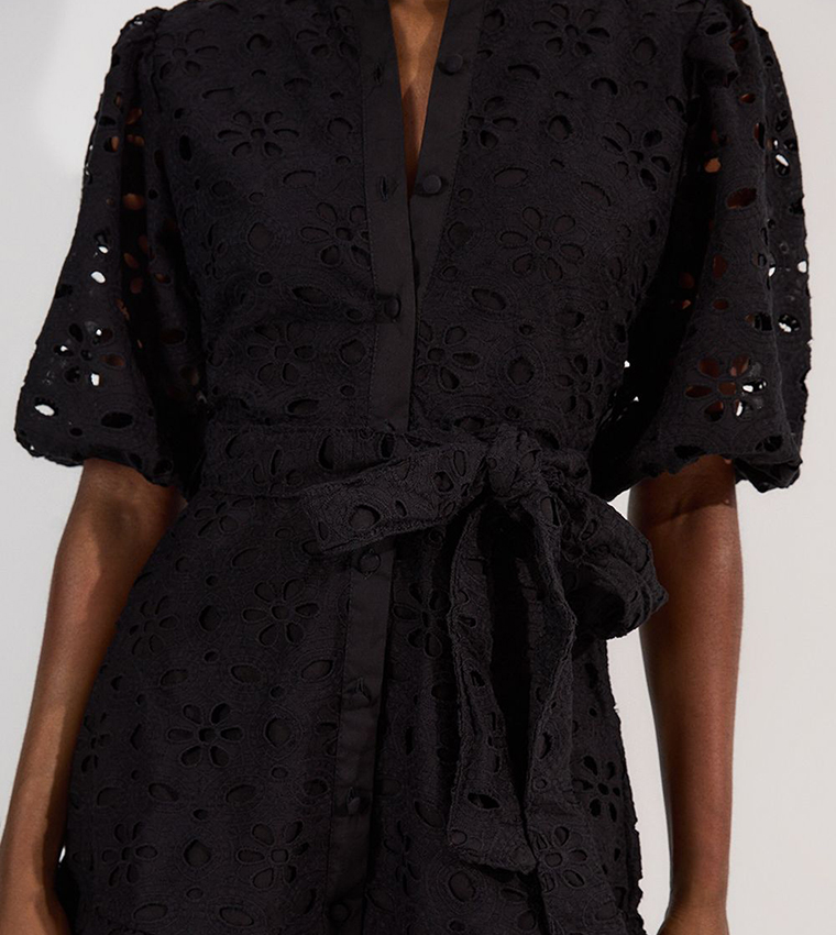 Cotton Broderie Belted Mini Dress