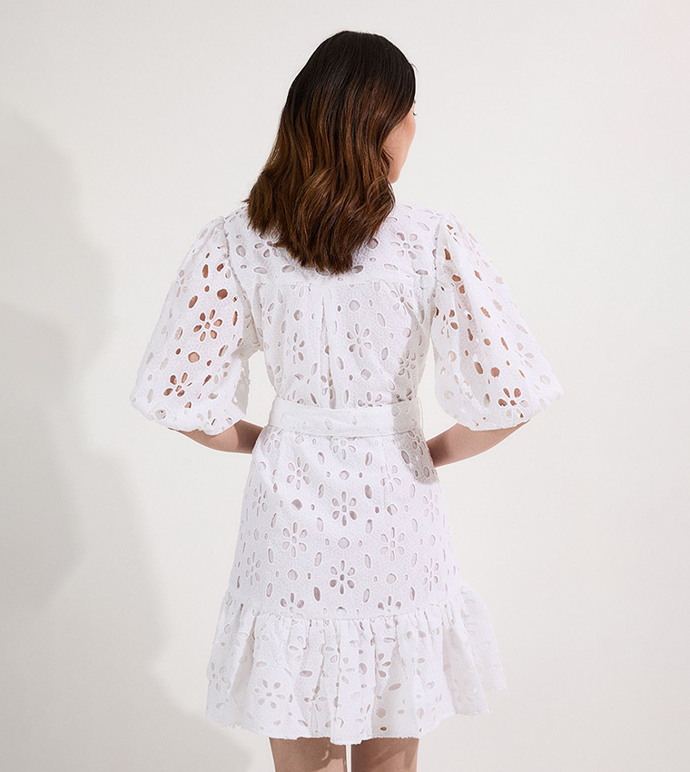 Cotton Broderie Belted Woven Mini Dress