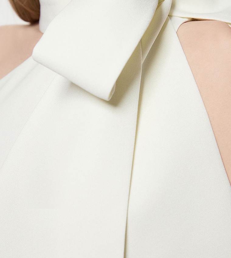 Petite Satin Bow Tie Neck Tailored Midi Dress