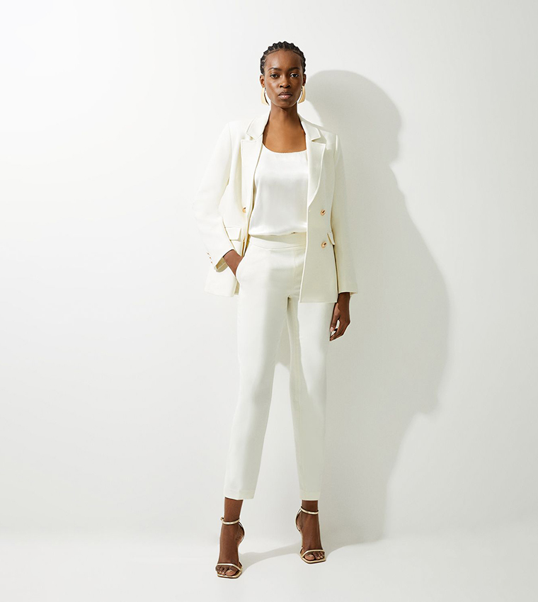 Petite Compact Stretch Essential Tailored High Waist Slim Fit Trousers