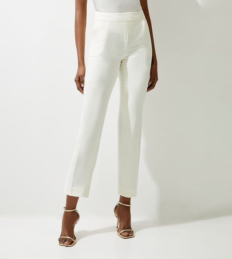 Petite Compact Stretch Essential Tailored High Waist Slim Fit Trousers
