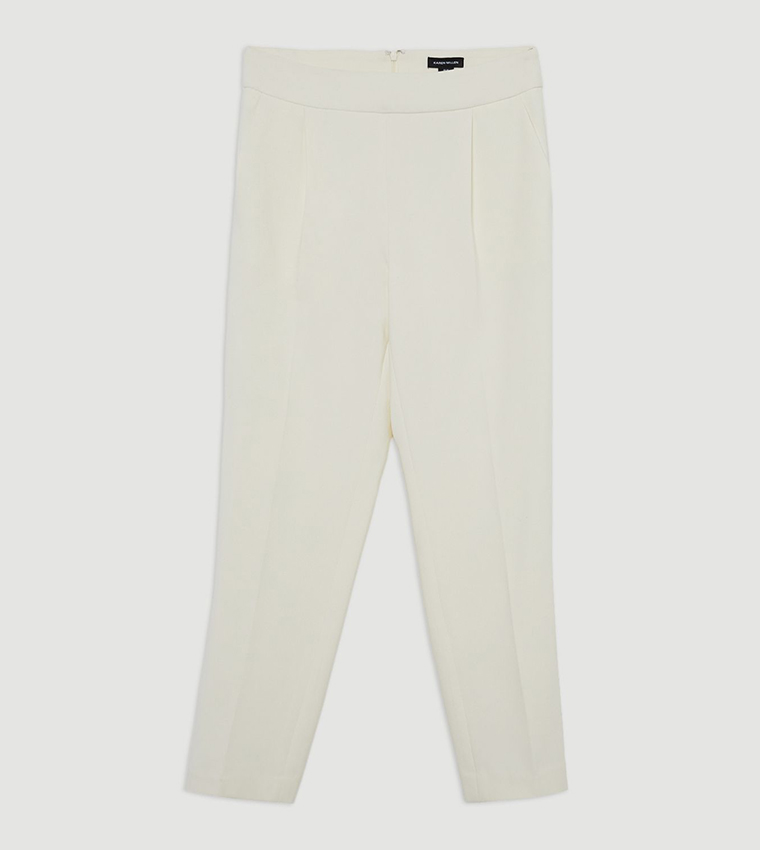 Petite Compact Stretch Essential Tailored High Waist Slim Fit Trousers