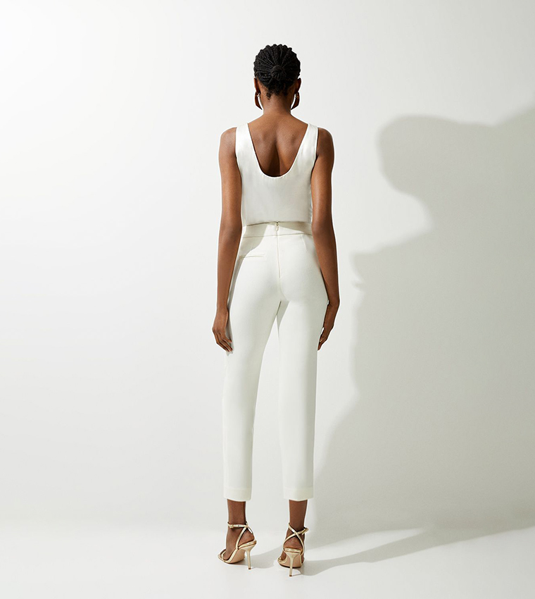 Petite Compact Stretch Essential Tailored High Waist Slim Fit Trousers