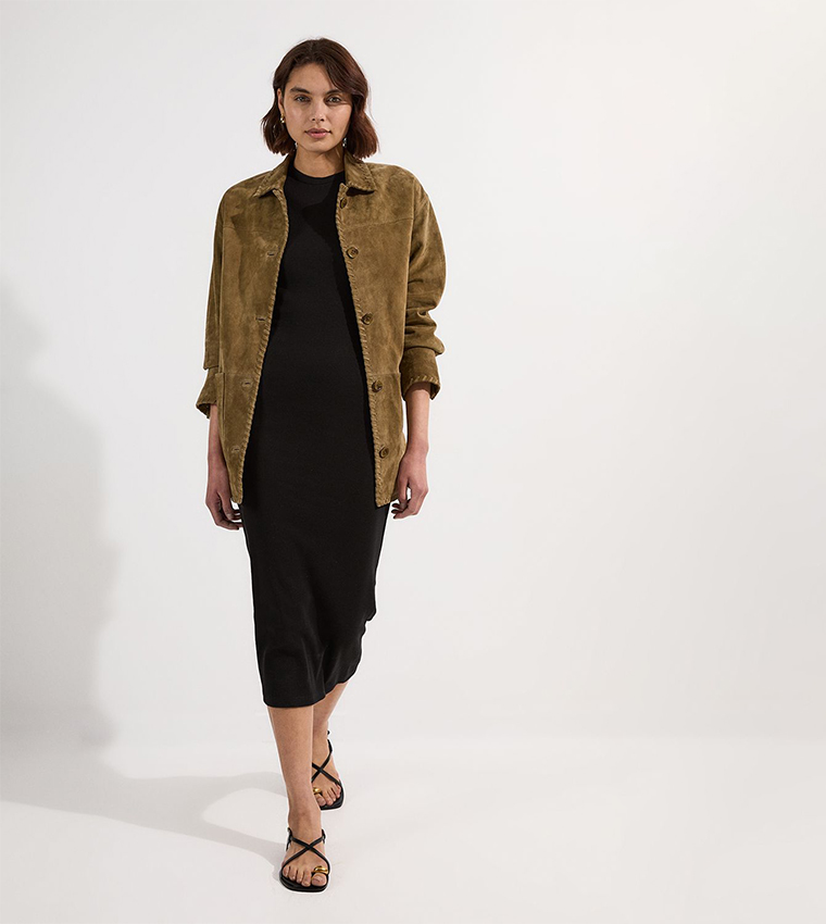 Ribbed Compact Jersey Sleeveless Midi Dress