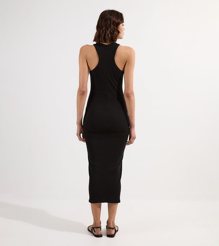 Ribbed Compact Jersey Sleeveless Midi Dress