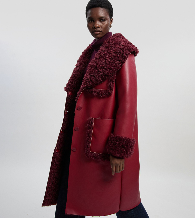 Faux Fur Pocket Detail Coat