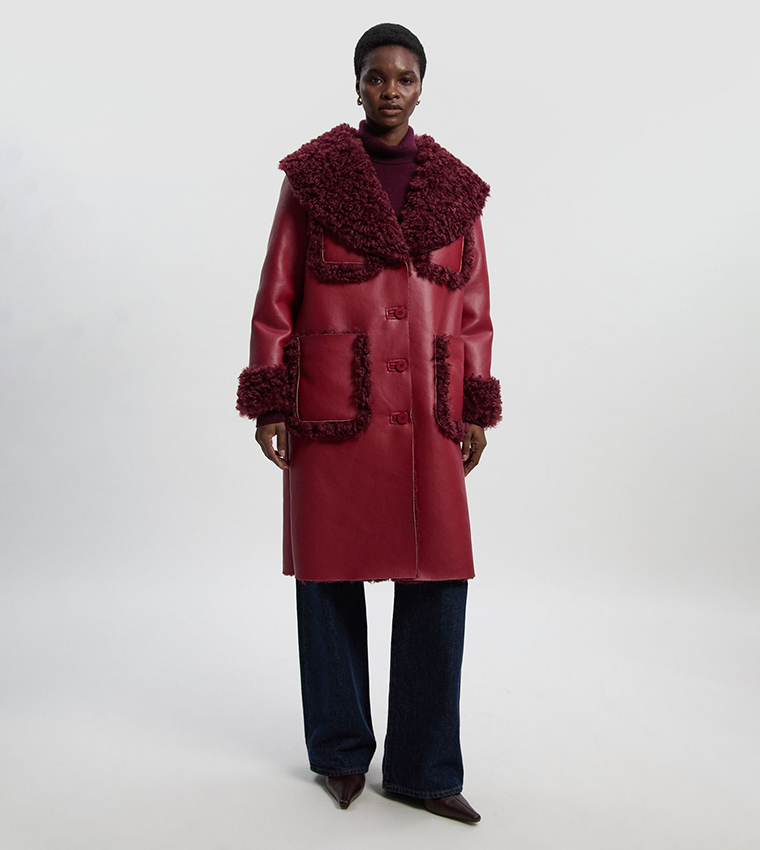 Faux Fur Pocket Detail Coat