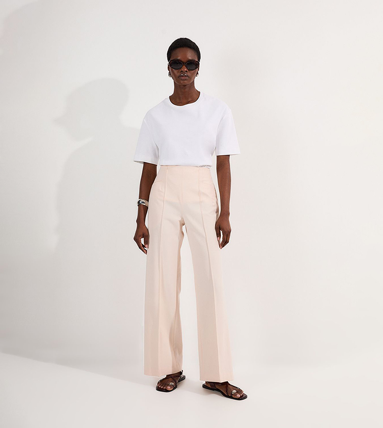 Compact Stretch Pocket Detail Wide Leg Trousers