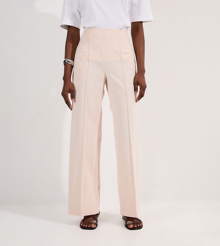 Compact Stretch Pocket Detail Wide Leg Trousers