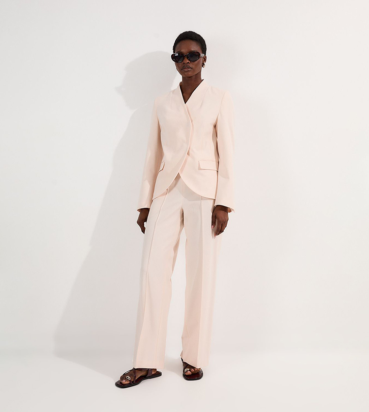 Compact Stretch Pocket Detail Wide Leg Trousers