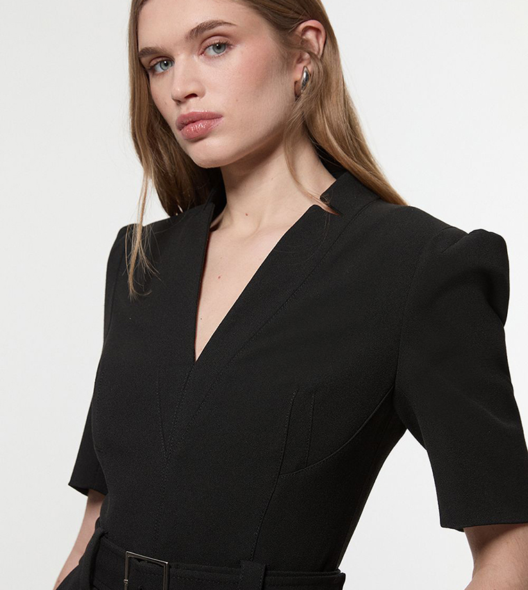 Petite Structured Crepe Forever Belted Jumpsuit