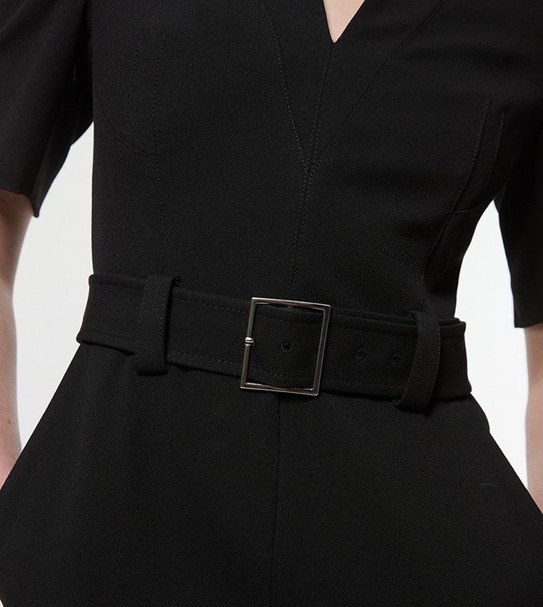 Petite Structured Crepe Forever Belted Jumpsuit