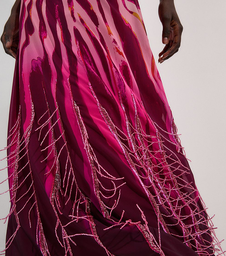 Tall Patterned Embellished Short Sleeves Georgette Maxi Dress