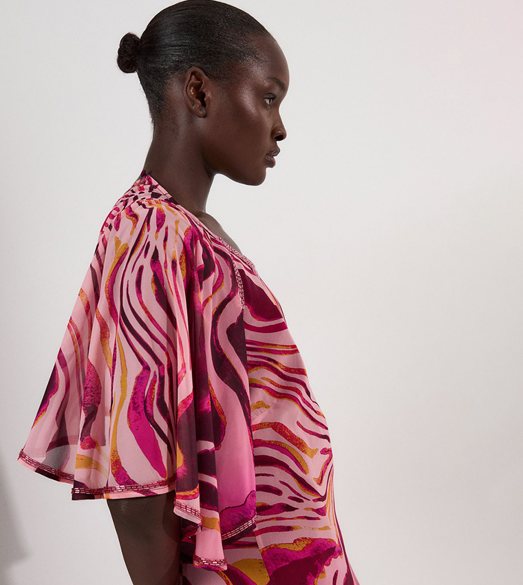 Tall Patterned Embellished Short Sleeves Georgette Maxi Dress