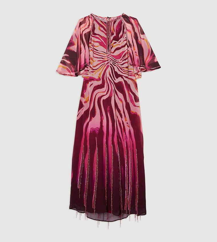 Tall Patterned Embellished Short Sleeves Georgette Maxi Dress