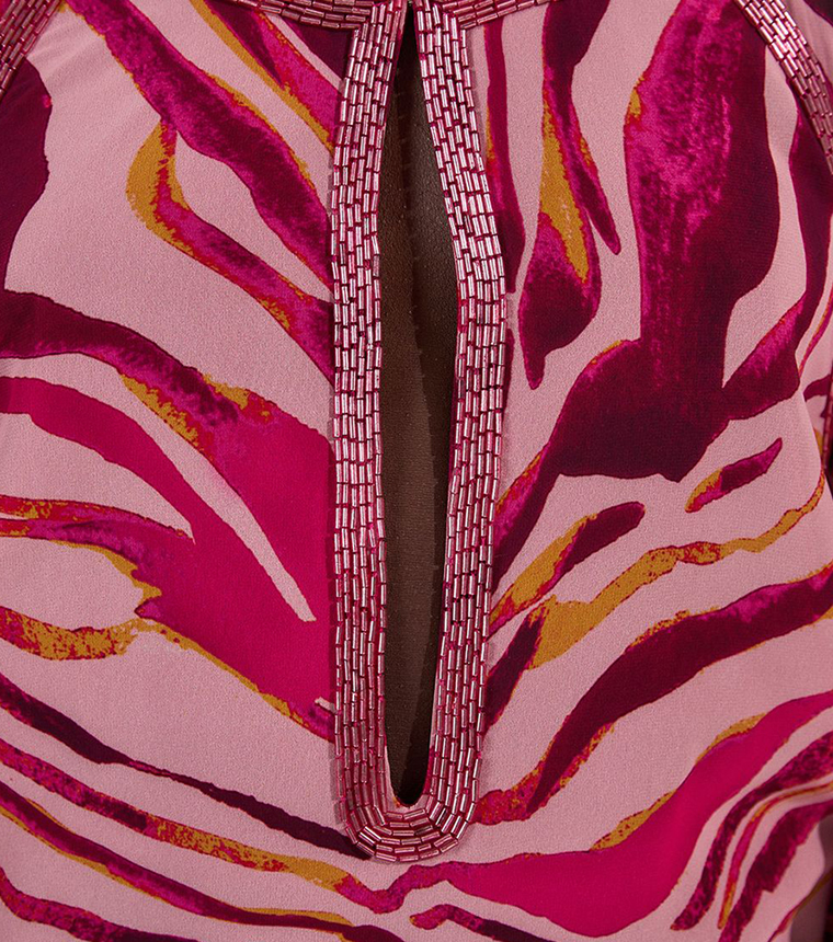 Tall Patterned Embellished Short Sleeves Georgette Maxi Dress