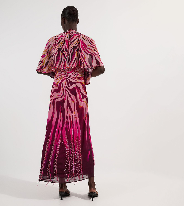 Tall Patterned Embellished Short Sleeves Georgette Maxi Dress